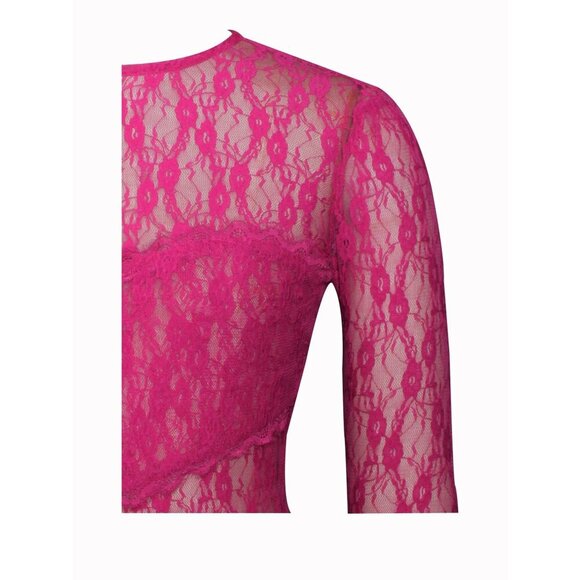 Maira Fuchsia Lace Long Sleeve Ruffle Dress - Picture 14 of 15